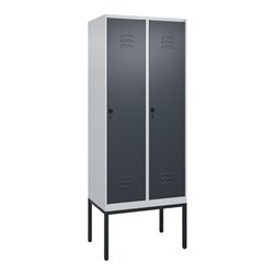 C+P Spind Classic PLUS, Gestell, 2 Abteile, 2120x800x500mm, 7035/7016 Verschluss Sicherheits-Drehriegel 4 Garderobenhaken Trennw