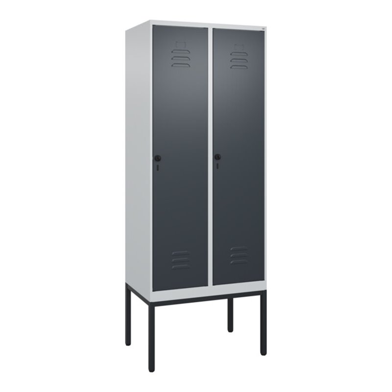 C+P Spind Classic PLUS, Gestell, 2 Abteile, 2120x800x500mm, 7035/7016 Verschluss Sicherheits-Drehriegel 4 Garderobenhaken Trennw