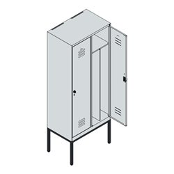 C+P Spind Classic PLUS, Gestell, 2 Abteile, 2120x800x500mm, 7035/3003 Verschluss Sicherheits-Drehriegel 4 Garderobenhaken Trennw