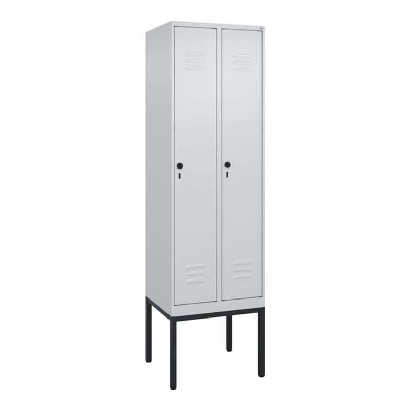 C+P Spind Classic PLUS, Gestell, 2 Abteile, 2120x600x500mm, 7035/7035 Verschluss Sicherheits-Drehriegel 4 Garderobenhaken Trennw