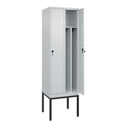 C+P Spind Classic PLUS, Gestell, 2 Abteile, 2120x600x500mm, 7035/7035 Verschluss Sicherheits-Drehriegel 4 Garderobenhaken Trennw