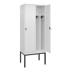 C+P Spind Classic PLUS, Gestell, 2 Abteile, 2120x800x500mm, 9016/9016 Verschluss Sicherheits-Drehriegel 4 Garderobenhaken Trennw