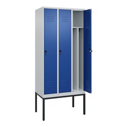 C+P Spind Classic PLUS, Gestell, 3 Abteile, 2120x900x500mm, 7035/5010 Verschluss Sicherheits-Drehriegel 4 Garderobenhaken Trennw