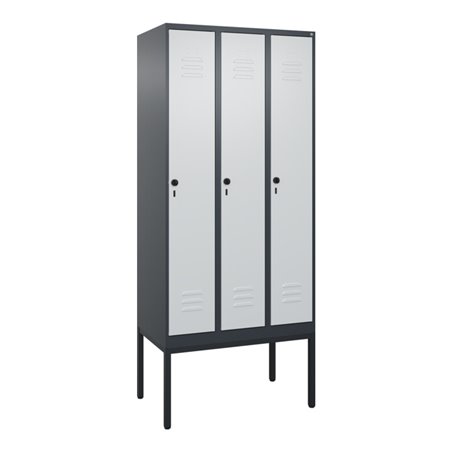 C+P Spind Classic PLUS, Gestell, 3 Abteile, 2120x900x500mm, 7016/7035 Verschluss Sicherheits-Drehriegel 4 Garderobenhaken Trennw