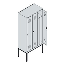 C+P Spind Classic PLUS, Gestell, 3 Abteile, 2120x900x500mm, 7035/7016 Verschluss Sicherheits-Drehriegel 4 Garderobenhaken Trennw