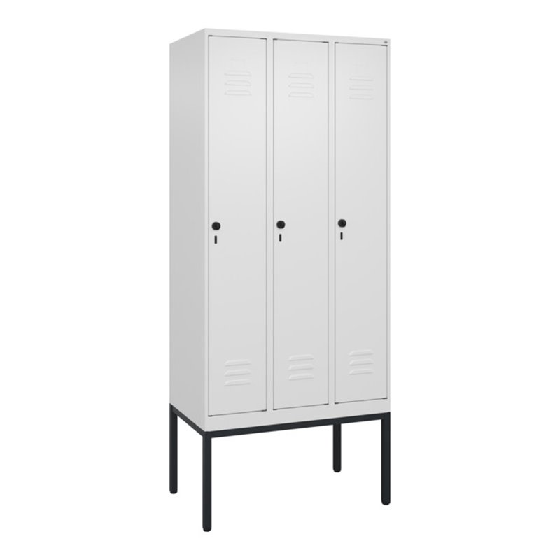 C+P Spind Classic PLUS, Gestell, 3 Abteile, 2120x900x500mm, 9016/9016 Verschluss Sicherheits-Drehriegel 4 Garderobenhaken Trennw