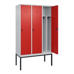 C+P Spind Classic PLUS, Gestell, 3 Abteile, 2120x1200x500mm, 7035/3020 Verschluss Sicherheits-Drehriegel 4 Garderobenhaken Trenn
