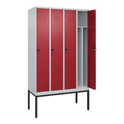 C+P Spind Classic PLUS, Gestell, 4 Abteile, 2120x1200x500mm, 7035/3003 Verschluss Sicherheits-Drehriegel 4 Garderobenhaken Trenn
