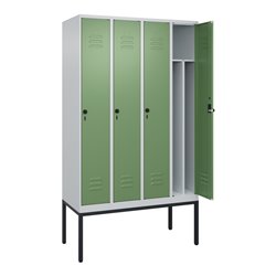C+P Spind Classic PLUS, Gestell, 4 Abteile, 2120x1200x500mm, 7035/6011 Verschluss Sicherheits-Drehriegel 4 Garderobenhaken Trenn