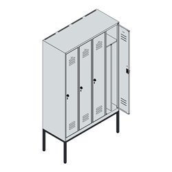 C+P Spind Classic PLUS, Gestell, 4 Abteile, 2120x1200x500mm, 7035/5023 Verschluss Sicherheits-Drehriegel 4 Garderobenhaken Trenn