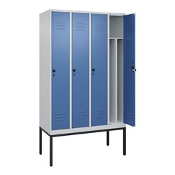 C+P Spind Classic PLUS, Gestell, 4 Abteile, 2120x1200x500mm, 7035/5023 Verschluss Sicherheits-Drehriegel 4 Garderobenhaken Trenn