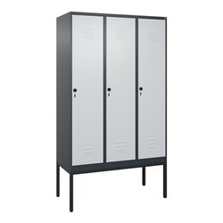 C+P Spind Classic PLUS, Gestell, 3 Abteile, 2120x1200x500mm, 7016/7035 Verschluss Sicherheits-Drehriegel 4 Garderobenhaken Trenn
