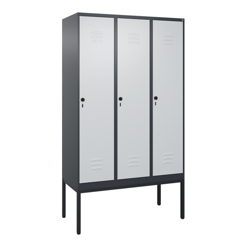 C+P Spind Classic PLUS, Gestell, 3 Abteile, 2120x1200x500mm, 7016/7035 Verschluss Sicherheits-Drehriegel 4 Garderobenhaken Trenn