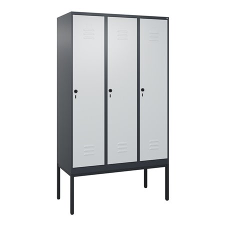 C+P Spind Classic PLUS, Gestell, 3 Abteile, 2120x1200x500mm, 7016/7035 Verschluss Sicherheits-Drehriegel 4 Garderobenhaken Trenn