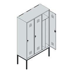 C+P Spind Classic PLUS, Gestell, 3 Abteile, 2120x1200x500mm, 7016/7035 Verschluss Sicherheits-Drehriegel 4 Garderobenhaken Trenn