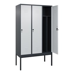 C+P Spind Classic PLUS, Gestell, 3 Abteile, 2120x1200x500mm, 7016/7035 Verschluss Sicherheits-Drehriegel 4 Garderobenhaken Trenn