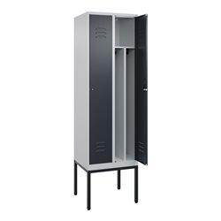 C+P Spind Classic PLUS, Gestell, 2 Abteile, 2120x600x500mm, 7035/7016 Verschluss Zylinderschloss 4 Garderobenhaken Trennwand mit
