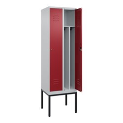 C+P Spind Classic PLUS, Gestell, 2 Abteile, 2120x600x500mm, 7035/3003 Verschluss Zylinderschloss 4 Garderobenhaken Trennwand mit