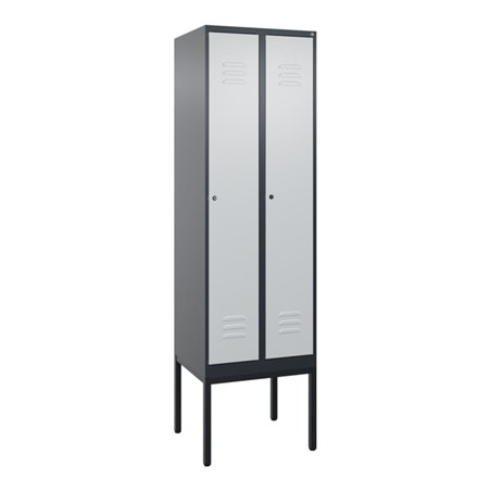 C+P Spind Classic PLUS, Gestell, 2 Abteile, 2120x600x500mm, 7016/7035 Verschluss Zylinderschloss 4 Garderobenhaken Trennwand mit