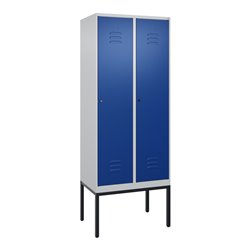C+P Spind Classic PLUS, Gestell, 2 Abteile, 2120x800x500mm, 7035/5010 Verschluss Zylinderschloss 4 Garderobenhaken Trennwand mit