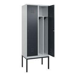 C+P Spind Classic PLUS, Gestell, 2 Abteile, 2120x800x500mm, 7035/7016 Verschluss Zylinderschloss 4 Garderobenhaken Trennwand mit
