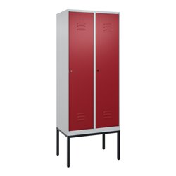 C+P Spind Classic PLUS, Gestell, 2 Abteile, 2120x800x500mm, 7035/3003 Verschluss Zylinderschloss 4 Garderobenhaken Trennwand mit