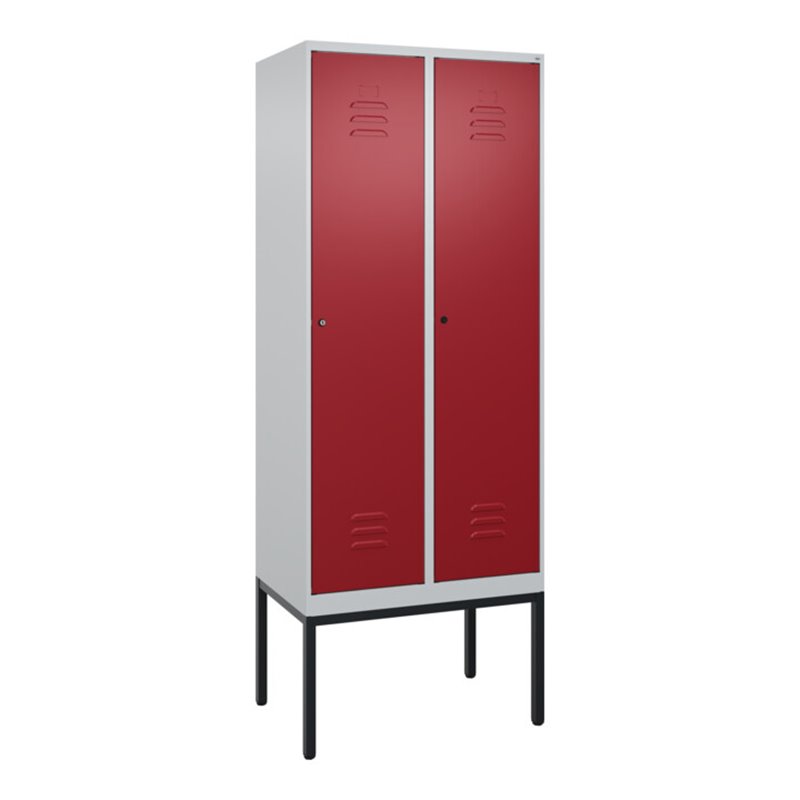 C+P Spind Classic PLUS, Gestell, 2 Abteile, 2120x800x500mm, 7035/3003 Verschluss Zylinderschloss 4 Garderobenhaken Trennwand mit