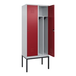 C+P Spind Classic PLUS, Gestell, 2 Abteile, 2120x800x500mm, 7035/3003 Verschluss Zylinderschloss 4 Garderobenhaken Trennwand mit