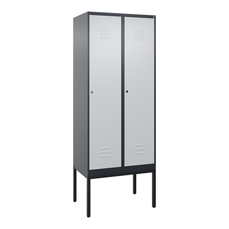 C+P Spind Classic PLUS, Gestell, 2 Abteile, 2120x800x500mm, 7016/7035 Verschluss Zylinderschloss 4 Garderobenhaken Trennwand mit