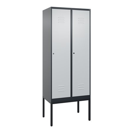 C+P Spind Classic PLUS, Gestell, 2 Abteile, 2120x800x500mm, 7016/7035 Verschluss Zylinderschloss 4 Garderobenhaken Trennwand mit