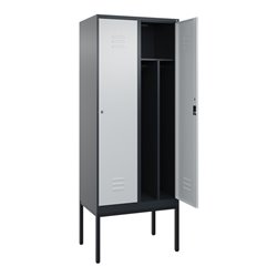 C+P Spind Classic PLUS, Gestell, 2 Abteile, 2120x800x500mm, 7016/7035 Verschluss Zylinderschloss 4 Garderobenhaken Trennwand mit