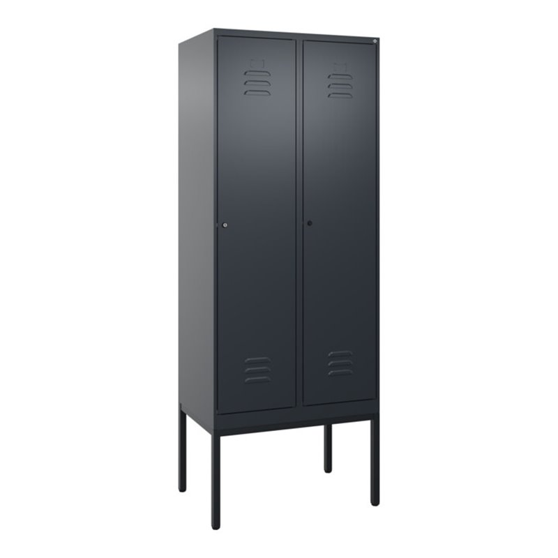 C+P Spind Classic PLUS, Gestell, 2 Abteile, 2120x800x500mm, 7016/7016 Verschluss Zylinderschloss 4 Garderobenhaken Trennwand mit