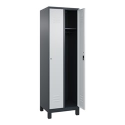 C+P Spind Classic PLUS, Füße, 2 Abteile, 1950x600x500mm, 7016/7035 Verschluss Zylinderschloss 3 Garderobenhaken