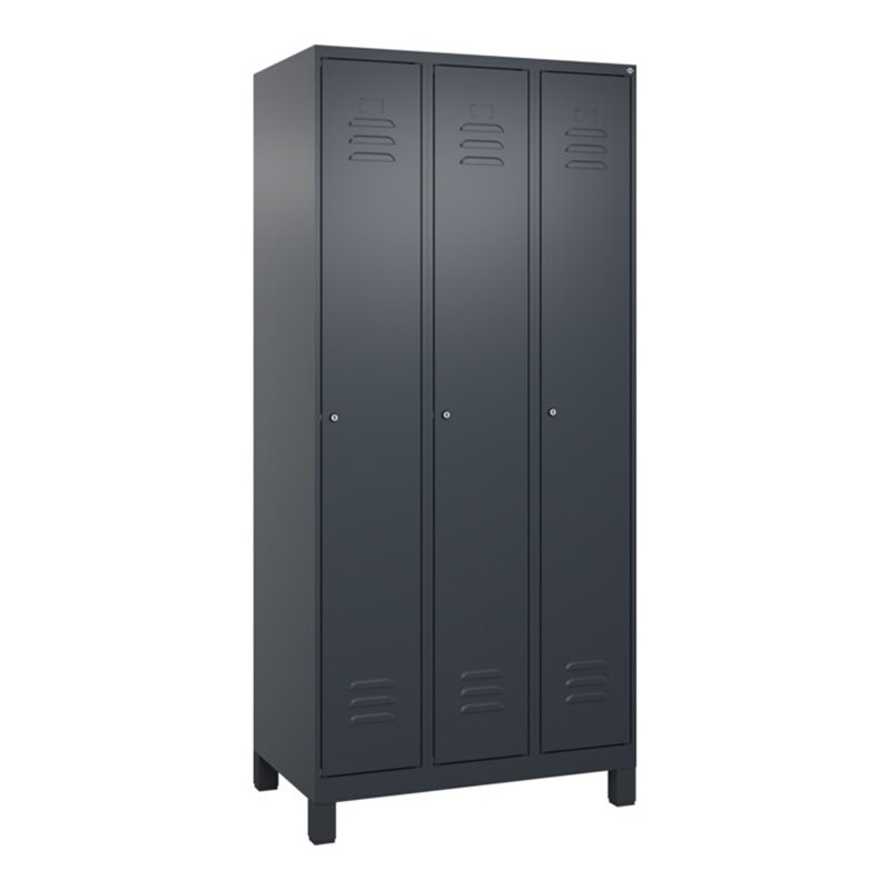 C+P Spind Classic PLUS, Füße, 3 Abteile, 1950x900x500mm, 7016/7016 Verschluss Zylinderschloss 3 Garderobenhaken