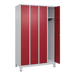 C+P Spind Classic PLUS, Füße, 4 Abteile, 1950x1200x500mm, 7035/3003 Verschluss Zylinderschloss 3 Garderobenhaken