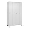 C+P Spind Classic PLUS, Füße, 4 Abteile, 1950x1200x500mm, 9016/9016 Verschluss Zylinderschloss 3 Garderobenhaken