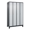 C+P Spind Classic PLUS, Füße, 4 Abteile, 1950x1200x500mm, 7016/7035 Verschluss Zylinderschloss 3 Garderobenhaken
