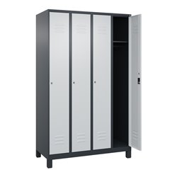 C+P Spind Classic PLUS, Füße, 4 Abteile, 1950x1200x500mm, 7016/7035 Verschluss Zylinderschloss 3 Garderobenhaken