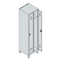 C+P Spind Classic PLUS, Füße, 2 Abteile, 1950x500x500mm, 7035/7016 Verschluss Sicherheits-Drehriegel 3 Garderobenhaken