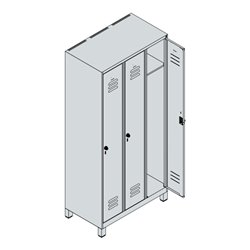C+P Spind Classic PLUS, Füße, 3 Abteile, 1950x900x500mm, 7035/0024 Verschluss Sicherheits-Drehriegel 3 Garderobenhaken