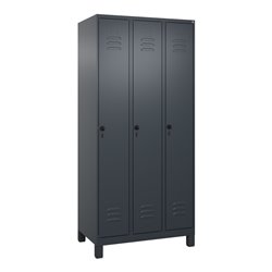 C+P Spind Classic PLUS, Füße, 3 Abteile, 1950x900x500mm, 7016/7016 Verschluss Sicherheits-Drehriegel 3 Garderobenhaken