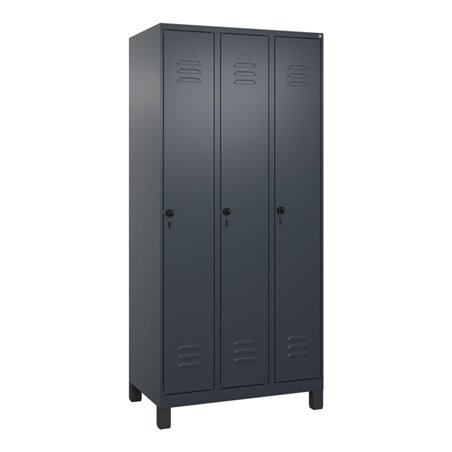 C+P Spind Classic PLUS, Füße, 3 Abteile, 1950x900x500mm, 7016/7016 Verschluss Sicherheits-Drehriegel 3 Garderobenhaken