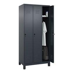 C+P Spind Classic PLUS, Füße, 3 Abteile, 1950x900x500mm, 7016/7016 Verschluss Sicherheits-Drehriegel 3 Garderobenhaken