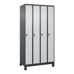 C+P Spind Classic PLUS, Füße, 4 Abteile, 1950x1000x500mm, 7016/7035 Verschluss Sicherheits-Drehriegel 3 Garderobenhaken