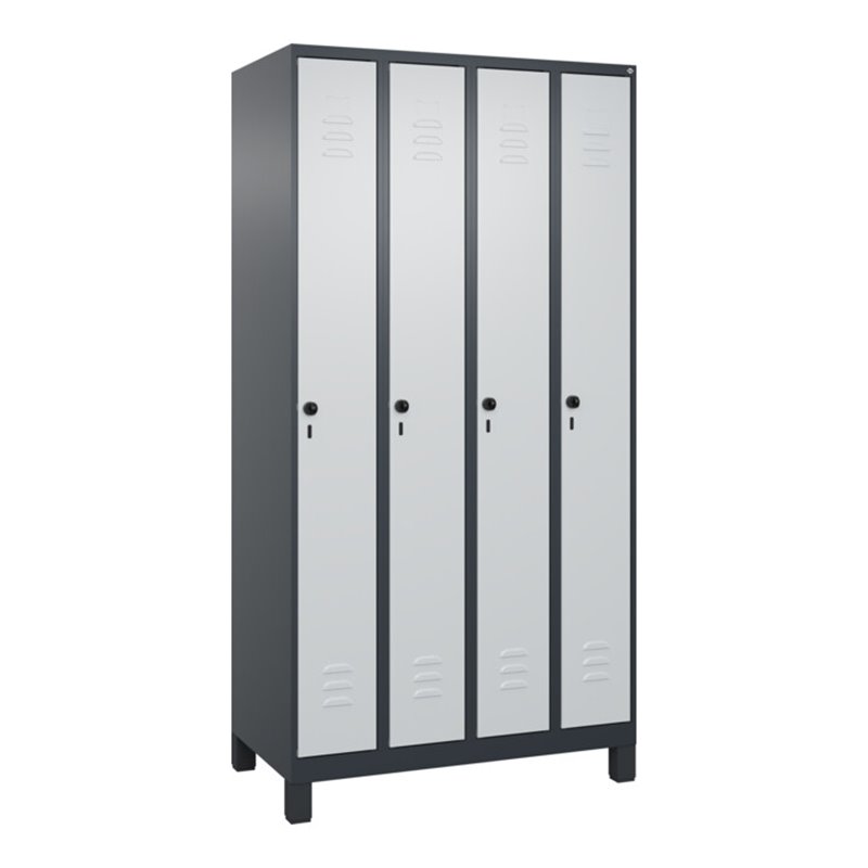 C+P Spind Classic PLUS, Füße, 4 Abteile, 1950x1000x500mm, 7016/7035 Verschluss Sicherheits-Drehriegel 3 Garderobenhaken