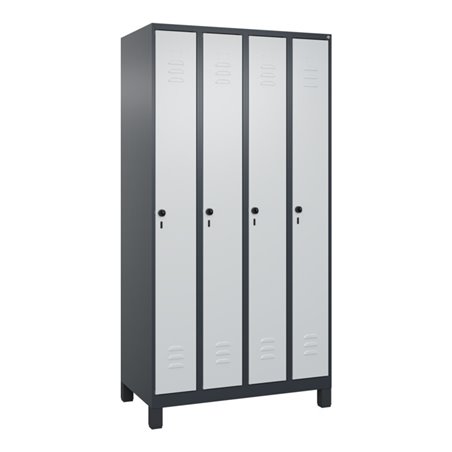 C+P Spind Classic PLUS, Füße, 4 Abteile, 1950x1000x500mm, 7016/7035 Verschluss Sicherheits-Drehriegel 3 Garderobenhaken