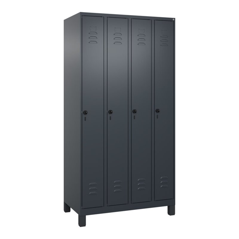 C+P Spind Classic PLUS, Füße, 4 Abteile, 1950x1000x500mm, 7016/7016 Verschluss Sicherheits-Drehriegel 3 Garderobenhaken