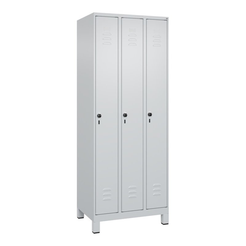 C+P Spind Classic PLUS, Füße, 3 Abteile, 1950x750x500mm, 7035/7035 Verschluss Sicherheits-Drehriegel 3 Garderobenhaken