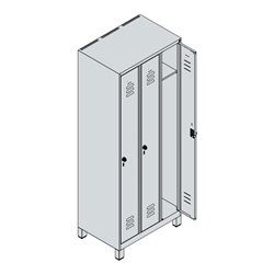 C+P Spind Classic PLUS, Füße, 3 Abteile, 1950x750x500mm, 7035/7016 Verschluss Sicherheits-Drehriegel 3 Garderobenhaken