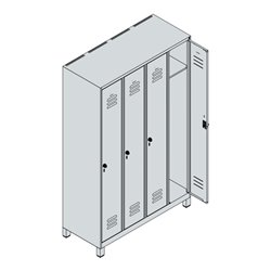 C+P Spind Classic PLUS, Füße, 4 Abteile, 1950x1200x500mm, 7035/5023 Verschluss Sicherheits-Drehriegel 3 Garderobenhaken